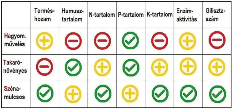 hagyományos, a takarónövénnyel vagy a szénamulccsal fedett körülmények