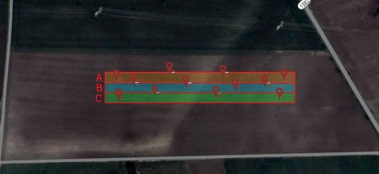 A kísérleti terület és a kontroll négyzetek helyei