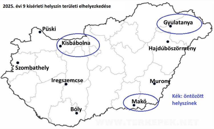 kukorica kísérleti helyszínek