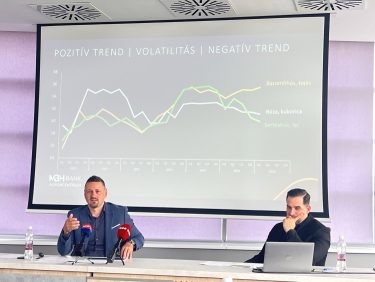 MBH Bank szakértők ülnek a sajtótájékoztatón asztalnál ( Fotó: Horizont Média)